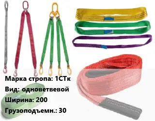 Строп текстильный 1СТк одноветвевой В=200 Грузопод.:30